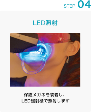 STEP 04: LED照射 保護メガネを装着し、LED照射機で照射します